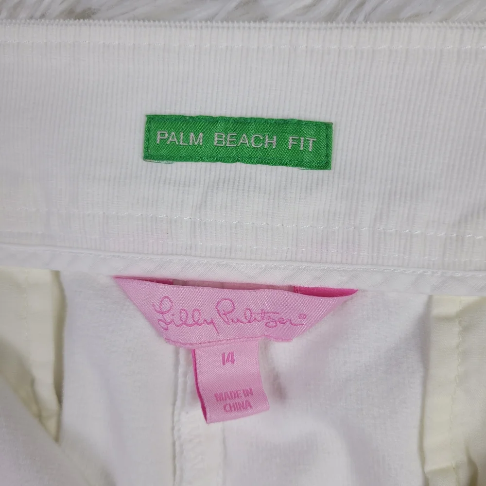 Lilly Pulitzer Sz 14 White Palm Beach‎ Fit Wide Leg Corduroy Pants Boho Casual